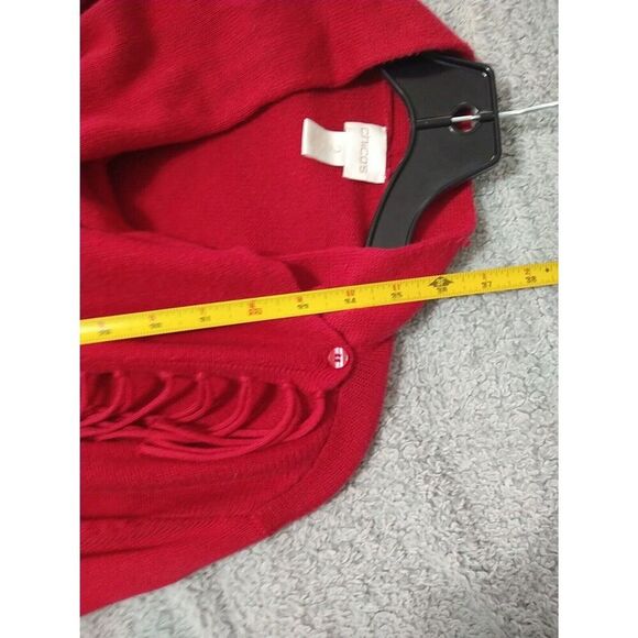 Chico's Boho Fringed Cowl Neck Long Sleeve Top Size 2 Red - Picture 8 of 10